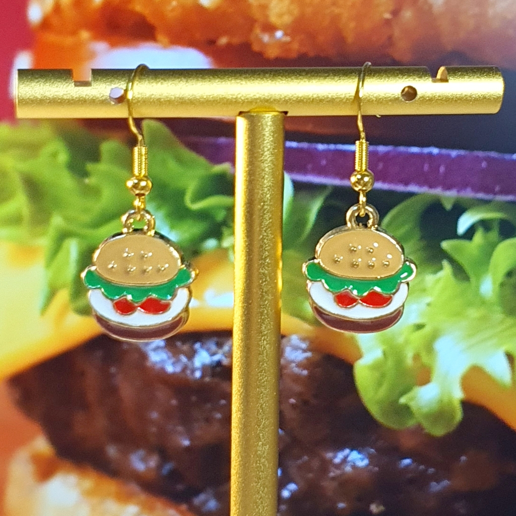 Hamburger Enamel Gold Metal Earings